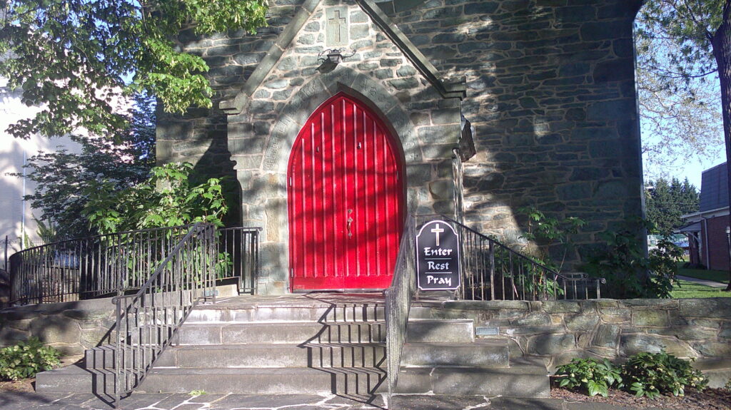 Chapel with a red door.
