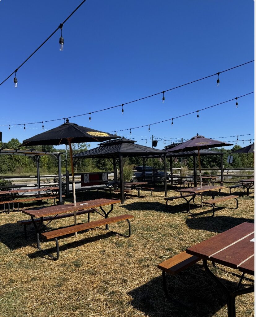 Outdoor seating at the Pub Dog